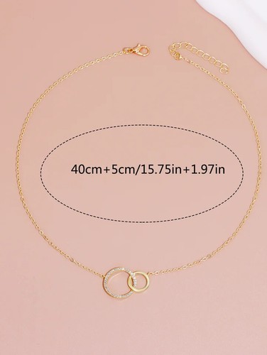 Double Circle Pendant Necklace for Women Stainless Steel Dainty Style - Picture 6 of 7