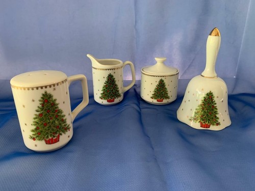 7pc LOT Christmas Tree GEORGE GOOD JAPAN Holiday China bell cup sugar plate XMAS - Bild 5 von 6