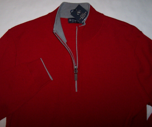 NWT Hart Schaffner Marx RED/GRAY Half-Zip MERINO WOOL Pullover Sweater Men's S