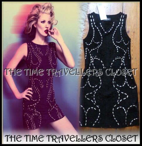 BNWT Topshop Kate Moss Soft Black Suede Silver Leather Shift Dress 8 36 4 RP£120 - Picture 10 of 10