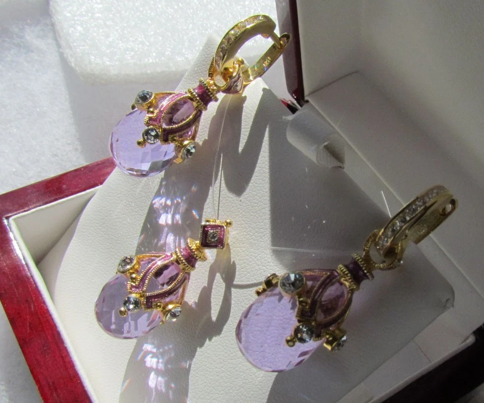 ALEXANDRITE EARRINGS & PENDANT SET HANDMADE RUSSIAN SOLID STERLING SILVER 925 - Image 2 of 4