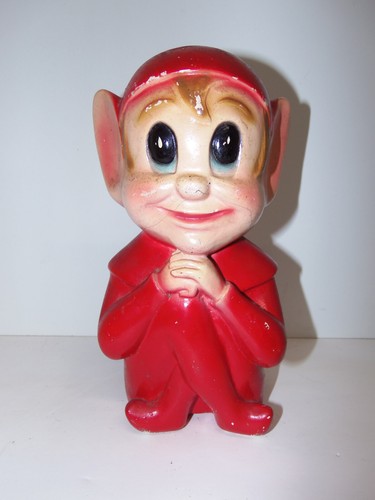 Vintage Original Mischievous Pixie Elf Hand Painted Ceramic Chalk Ware Coin Bank - Picture 3 of 10