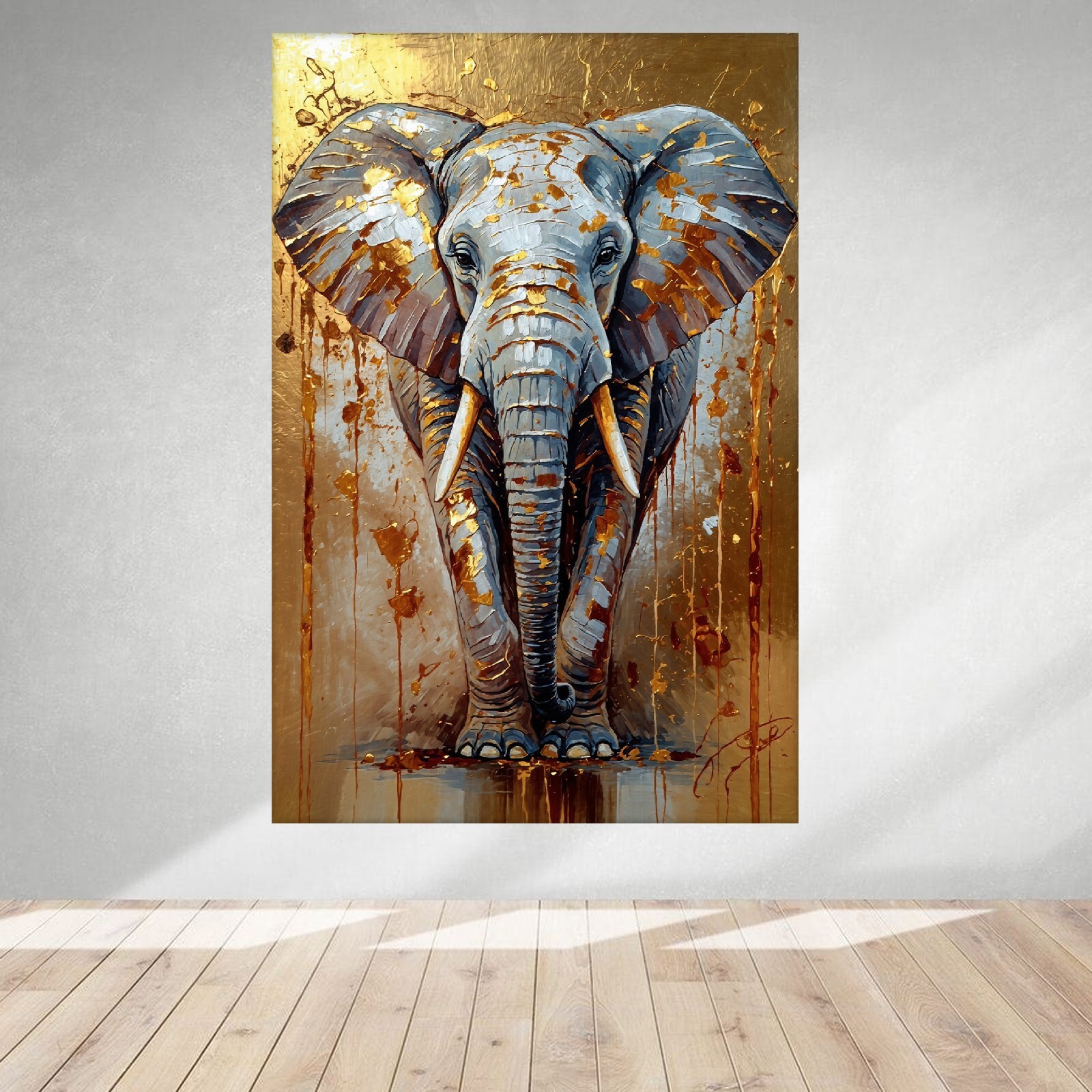 LEINWAND BILD ER XXL ABSTRAKT ELEFANT GRAU GOLD KUNSTDRUCK WAND POSTER P1138