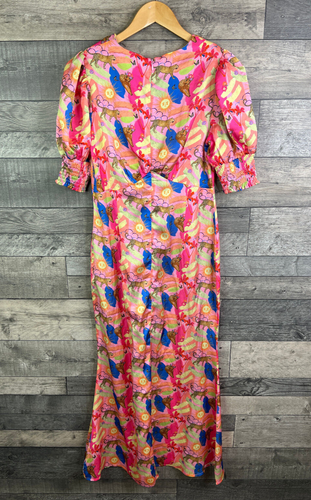 Never Fully Dressed Midi Dress Size UK 10 Pink Wild Leopard Sun Boho Wedding - Picture 2 of 10