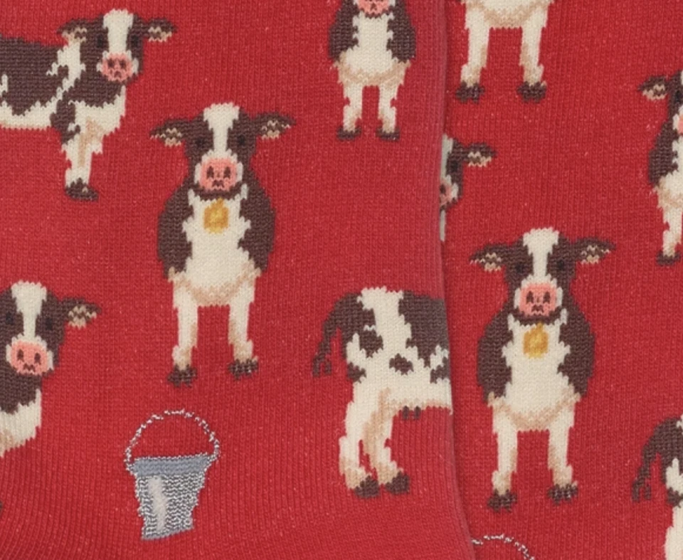 Women's Cow Herd Crew Socks RED Farmhouse Novelty Sock Hot Sox Shoe Size 4-10.5 - Image 2 of 2