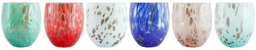 Murano Glass Drinking Tumblers Set of Six 6 Blue Red Green White Bronze Venice - Picture 3 of 21