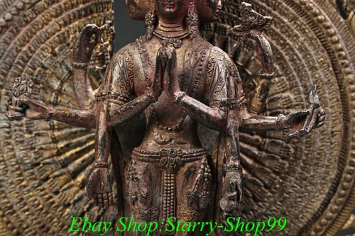 Old China Buddhism Bronze Gilt 1000 Arm Avalokiteshvara of Goddess Buddha Statue - Picture 5 of 12