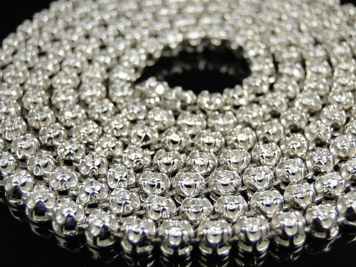 Mens Prong Set 1 Row Genuine Diamond Chain Necklace in 14k White Gold - Picture 2 of 9