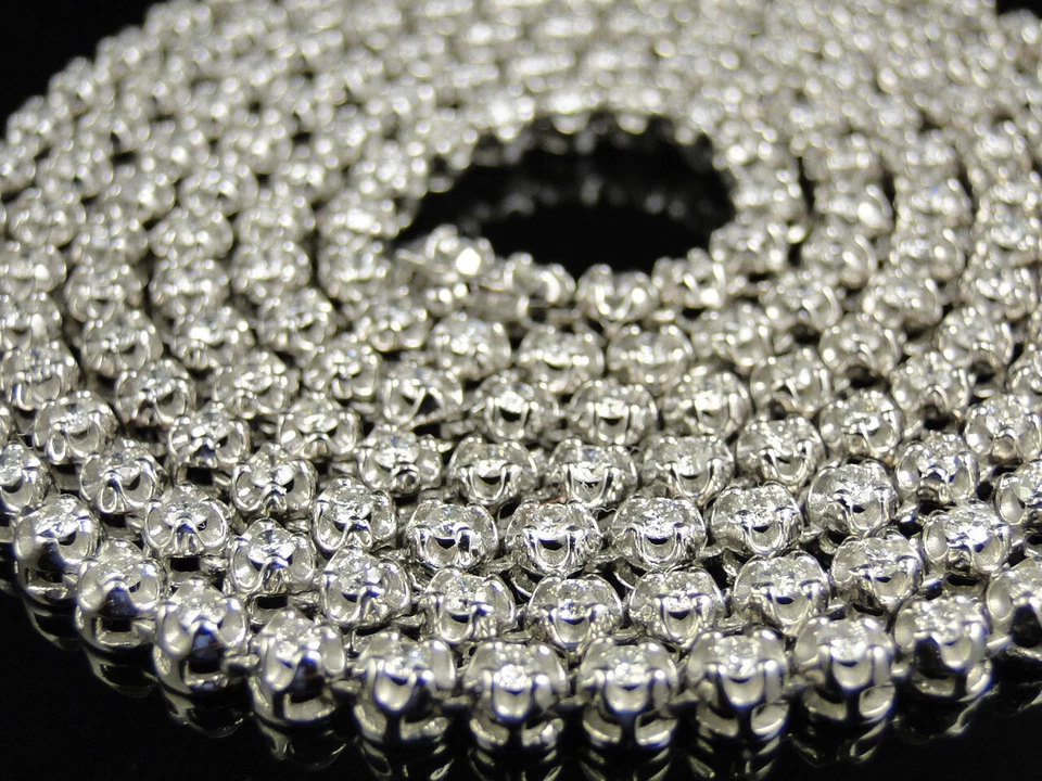 Mens Prong Set 1 Row Genuine Diamond Chain Necklace in 14k White Gold - Image 2 of 4