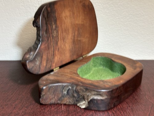 Vintage Handmade Wooden Burl Jewelry Box Valet