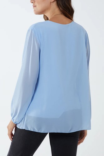 Women's Pleated Chiffon Lined With Necklace Summer Blouse Tunic Shirt Top Ladies - 第 40/72 張圖片