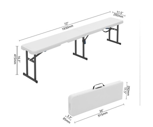6 Foot Fold-in-Half Bench, Steel Frame, Indoor Outdoor, Includes Carry Handle. - Picture 10 of 16