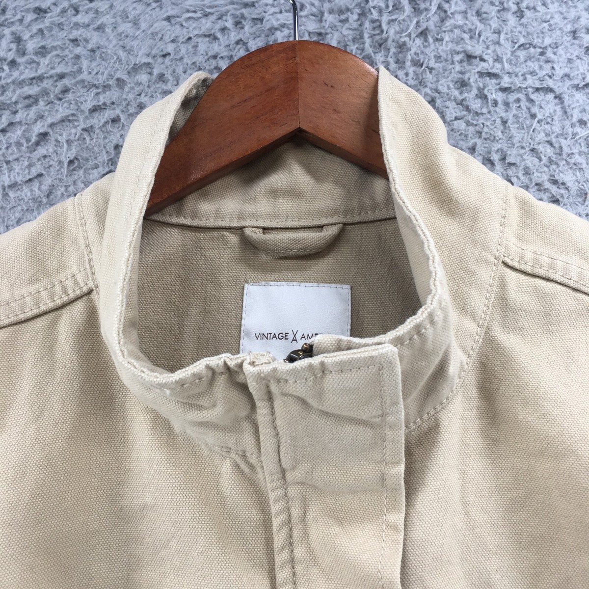Vintage America Utility Jacket Mens XL Beige Cotton Zip Up