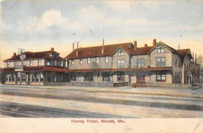 #ad Monett Missouri birds eye view Harbey Hotel antique pc DD3160 $17.75