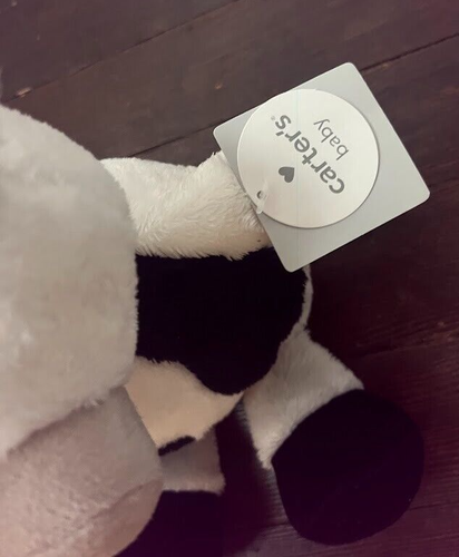 HTF Carters Black And White Cow Horns Plush Baby Toy Stuffed Animal 61365 NWT - Picture 4 of 5