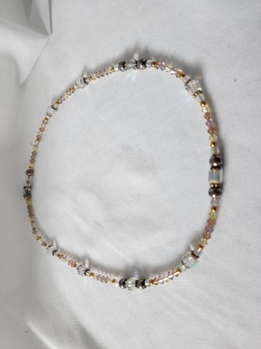 Estate Sale Handmade Artisan Crystal Beaded Necklace-Pink, Clear, Yellow, Silver - Picture 8 of 11