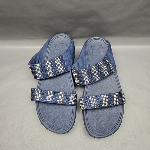 FitFlop Flare Strobe Slide Womens 10 Blue Suede Rhinestones Slip On Sandals - Picture 8 of 10
