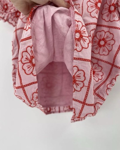 Crewcuts Girls Pink & Red Floral Embroidered Puff Sleeve Lined Blouse Size XL - Picture 4 of 10