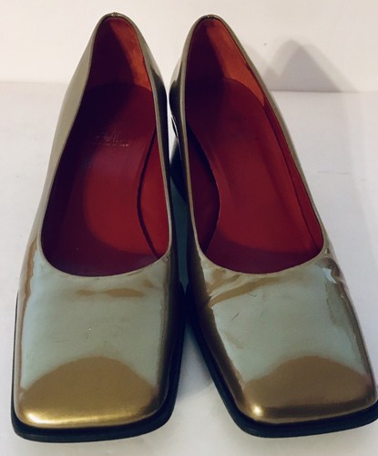 Joan & David Red Lining Green Patent Leather Shoes Pump Low Block Heels 6.5 EUC - Picture 2 of 12