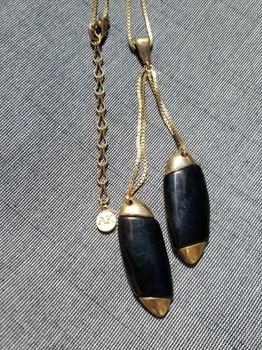 VINTAGE ANNE KLEIN NECKLACE WITH 2 DROP OBLONG BLACK ACRYLIC PENDANTS 16" L - Bild 4 von 12