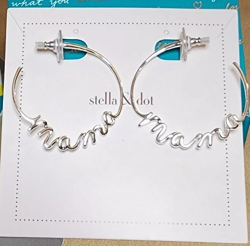 Stella & Dot ""Mama"" Orecchini a cerchio argento 1 1/2 pollici - Nuovi in scatola! camper $42 - Foto 2 di 6