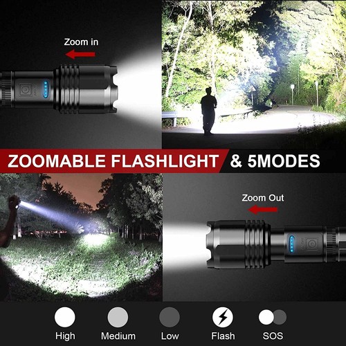P50 Super-Bright 90000LM LED Tactical Flashlight with Rechargeable Battery &Clip - Picture 2 of 9