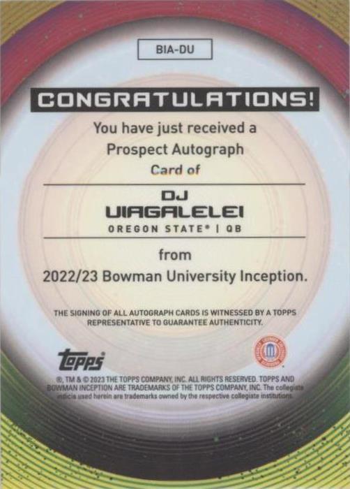 2022-23 Bowman Inception University D.J. Uiagalelei #BIA-DU