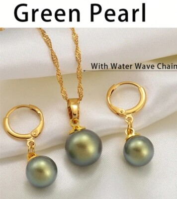 Hawaii Polynesisch Grün Perlen Schmuck Set Halskette Ohrringe