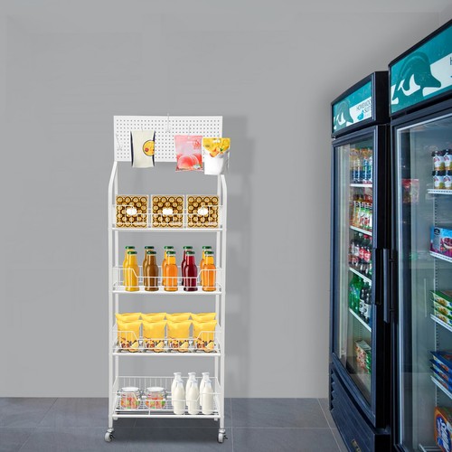 Rack con Ruote Rotanti, Scaffale Portaoggetti Free Standing, Scaffali Rotanti a 4 Livelli con Gancio - Foto 1 di 20