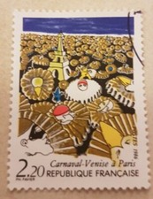 Variété Timbre France N°2395b Oblitéré "Tour Eiffel Jaune au Lieu De Verte"