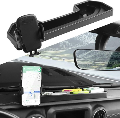 Black Dash Phone Holder Mount Bracket w/Storage Tray for 2021+ Jeep Wrangler JL - Picture 5 of 11