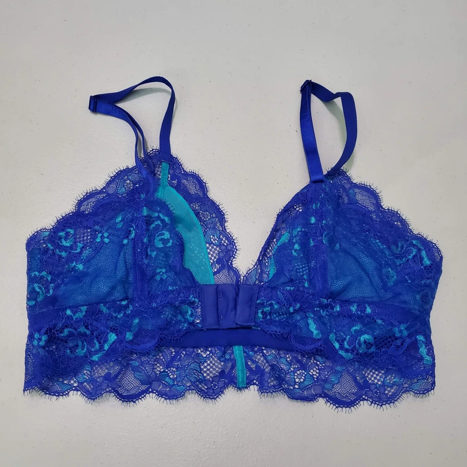 Ambrielle Women Bra Large Blue Lace Bralette Wireless Unlined Adjustable Straps - Image 3 of 4