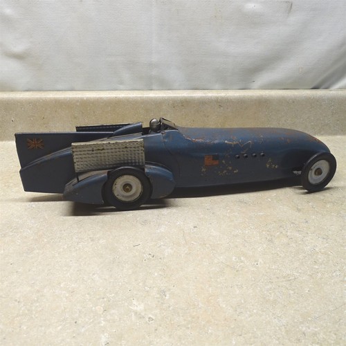 Vintage Kingsbury 1930's Bluebird Land Speed Racing Car, Pressed Steel Wind Up - Imagen 3 de 19