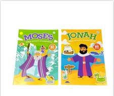 Kids Moses Jonah Bible Activity Sticker Books 80+ Stickers Fun Set Of 2 NEW