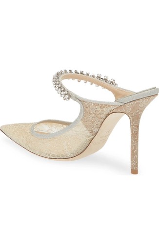JIMMY CHOO Bing Crystal Embellished Metallic Lace Mule IVORY PLATINUM, 7US 37EU - Picture 2 of 6