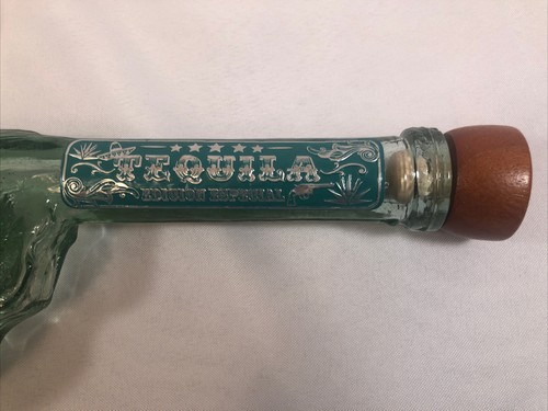 EMPTY Tequila Vintage Glass Pistol Revolver Shaped Bottle With Wooden Cork - Picture 12 of 12