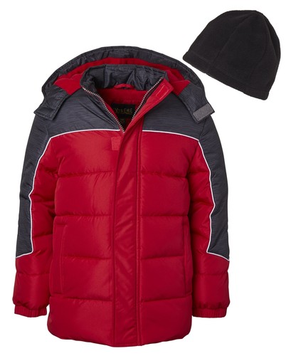 Ixtreme Boys RED/DARK GREY Color Block Puffer Jacket Free Hat 4T