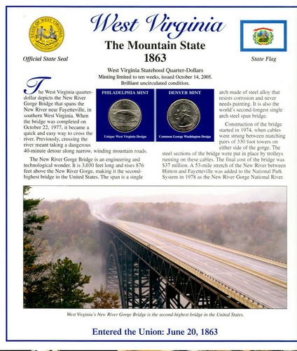 West Virginia Quarters P&D 2005 (Postal Panel Collection) PCS