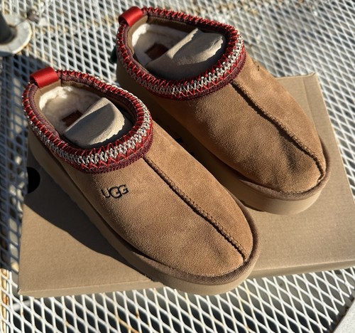 WOMEN'S UGG TASMAN SAND DARK CHERRY Trim Size 6 New In Box - Picture 2 of 7