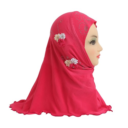 2-6Y Kids Girls Muslim Flower Hijab Wrap Prayer Shawl Hats Ramadan Amira Turban - Picture 14 of 25