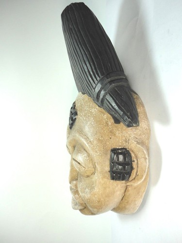 Africa hand carving wood Mask Gabon Punu tribal black & white painted art - Picture 3 of 12