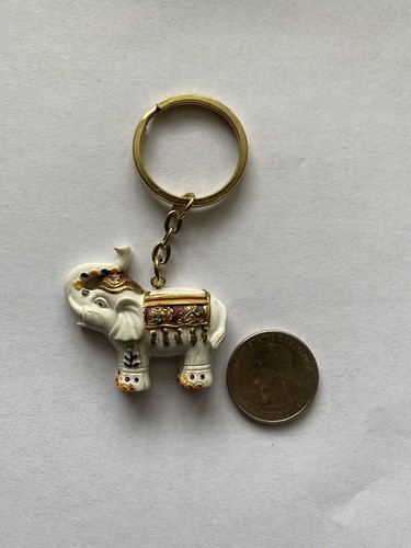 Vintage White Elephant Keychain Decorative Ornate Indian Elephant Key Chain - Picture 3 of 7