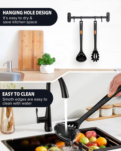 Silicone Pasta Fork and Ladle Spoon Set Large Non Stick Kitchen Utensils for ... - Picture 7 of 7