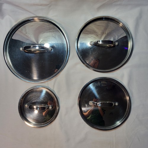 Juego de sartenes inferiores de cobre inoxidable Revere Ware 1801 8 piezas 1, 2, 3 cuartos de galón y salteado de 10" - Imagen 14 de 15