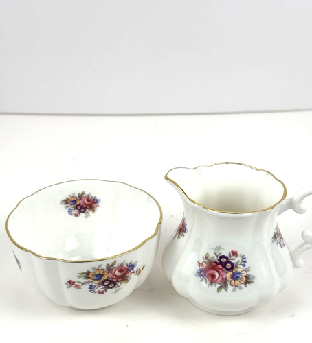 "Chelsea Rose" Abbeydale Bone China Sugar Bowl & Creamer Set Made In England 2pc - Picture 2 of 6
