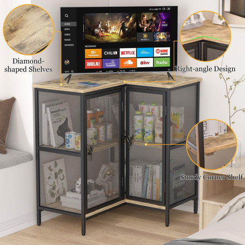 Corner TV Stand for 40 Inch, Farmhouse Corner TV Cabinet with Storage Shelves... - Picture 3 of 8