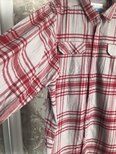 Men’s COLUMBIA Casual Trucker Flannel Shirt Red Grey White Plaid XL (572) - Picture 6 of 11