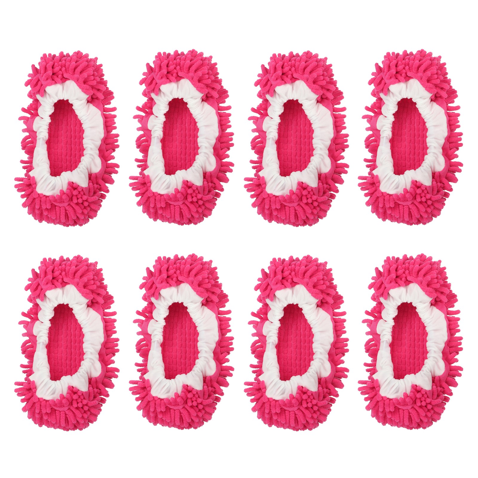 8Pcs Mop Slippers Washable Cleaning Shoes Cover Duster Chenille Fuchsia