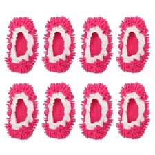 8Pcs Mop Slippers Washable Cleaning Shoes Cover Duster Chenille Fuchsia