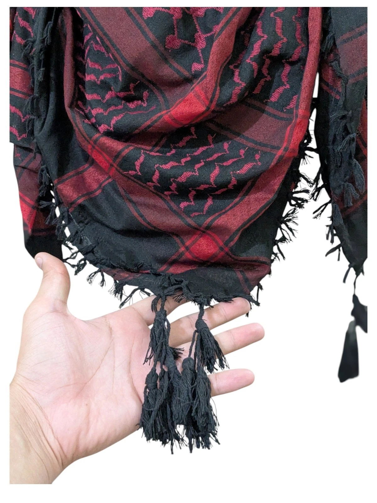 New Original Palestinian Cotton Keffiyeh – Traditional Cotton Shemagh Red Black